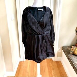 Do + Be Romper Black Satin with Deep V-Neck and Long Sleeves (M)